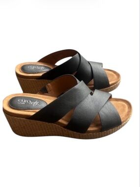 Eurosoft Kailani Black Crisscross Wedge Sandals Comfort Open Toe Size 10